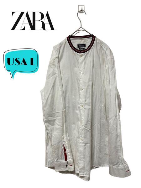 ZARA MAN ザラマン ノーカラーコットンシャツ USA L