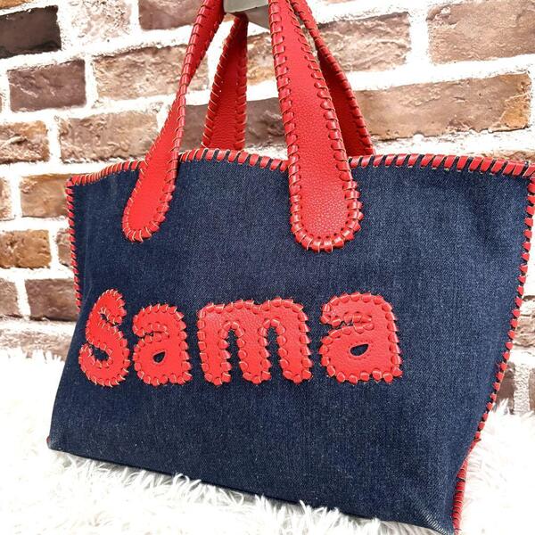 サマンサタバサ美品 サマタバショルダーバッグ トートバッグ デニム赤 Samantha Thavasa ブルー