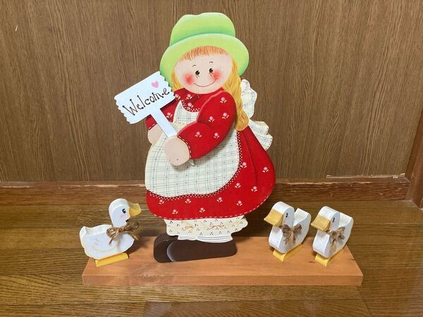 ハンドメイド トールペイント 女の子 アヒル welcome