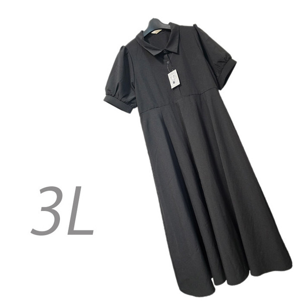 ●新品/ワンピース/LL/黒系/半袖/プルオーバー/レディース●f10333