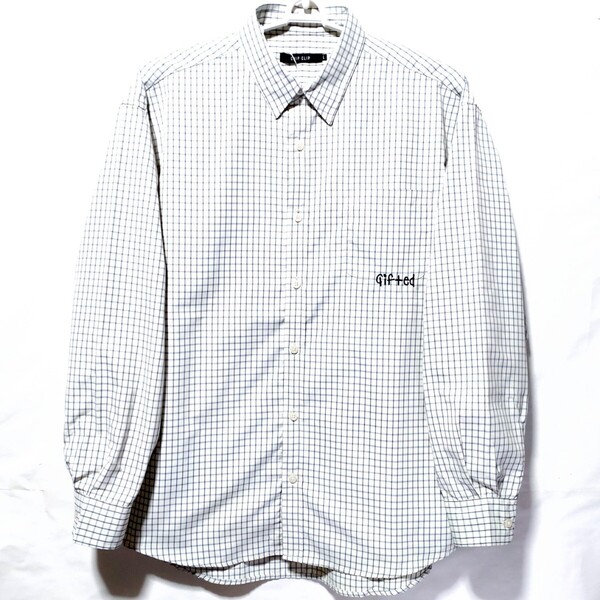 特価/未使用【サイズ=L】ノーブランド/メンズ/長袖/カジュアル/シャツ/胸囲=96~104cm/white×格子柄