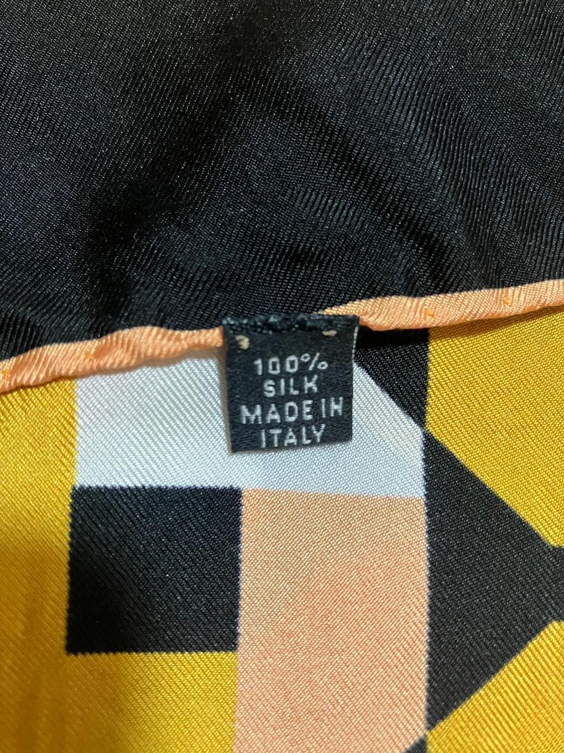 PRADA シルク100% 総柄 大判 スカーフ ストール イエロー×ブラック