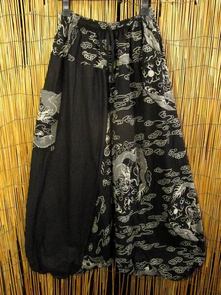 【SALE】⑩新品*男女兼用*コットン素材*黒色+和風プリント*切り替え*ふんわり*サルエルパンツ