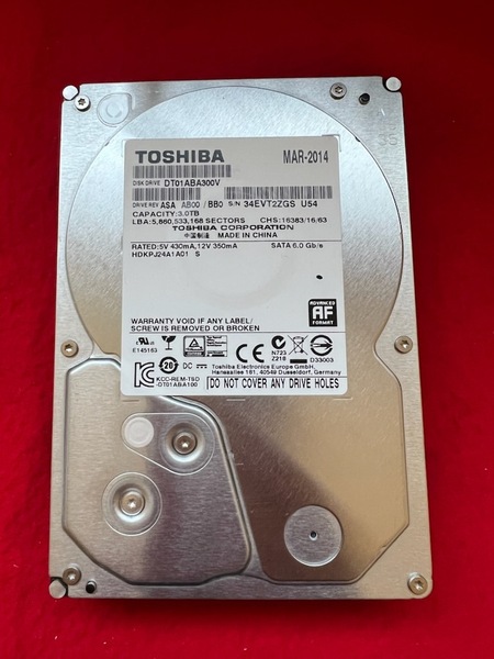 不良返金保証 TOSHIBA 3TB HDD DT01ABA300V 3.5インチHDD SATA (A050)