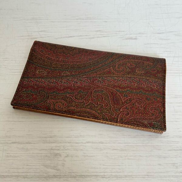 ETRO エトロ レディース メンズ 長財布 革財布 二つ折り財布 ペイズリー柄 総柄 茶色 朱色 ブラウン PVC レザー ヴィンテージ ブランド