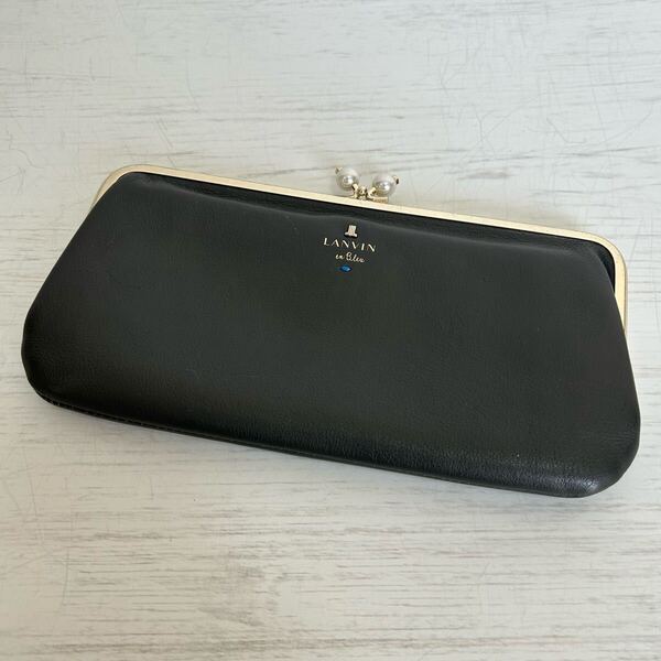 LANVIN ランバン オンブルー レディース 長財布 革財布 ガマ口 がま口 黒色 ブラック レザー ワンポイント 可愛い 高級 ブランド