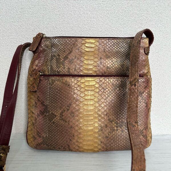高級 WEL Exotic Leather レディース 斜め掛け ショルダーバッグ 本革 蛇革 ヘビ革 パイソンレザー ワインレッド ベージュ 日本製 高級