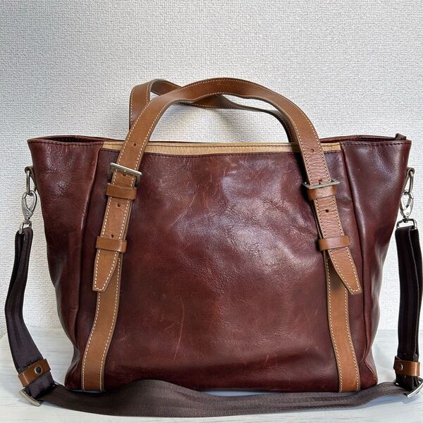 高級 LANVIN ランバン コレクション メンズ 2way ビジネスバッグ ブリーフケース 茶色 ブラウン 本革 レザー A4収納可能 ヴィンテージ 海外