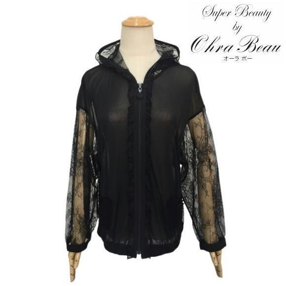 スーパービューティー 42 パーカー パワーネット レース 切替 2417007 ホワイト L 024年春夏 オーラボー Super Beauty 大人かわいい服