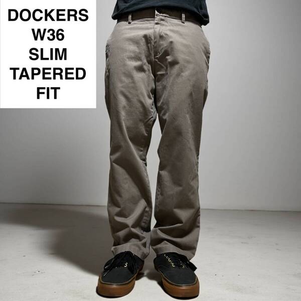 DOCKERS ドッカーズ スリムテーパードフィット チノパン w36 l30 灰色 グレー ねずみ色 ボトムス スラックス 中古品 メンズ