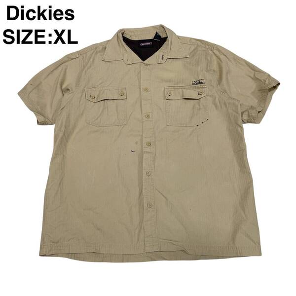 Dickies ディッキーズ ワークシャツ xl カーキ ベージュ 古着 メンズ 刺繍 半袖シャツ オーバーサイズ ビッグサイズ ディッキース