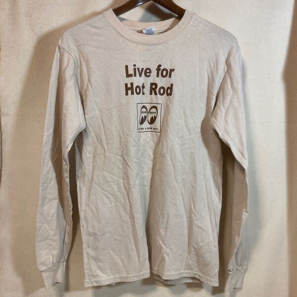 即決 送料無料 ムーンアイズ 春物 ロンT Sサイズ ベージュ/ブラウン ロングTシャツ Live for Hot Rod 長袖 古着 メンズ MOON Equipped