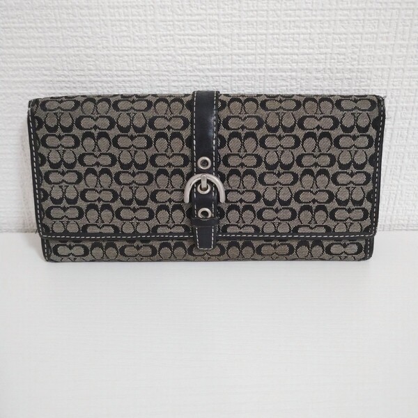 COACH コーチ 長財布 キャンバス レザー シグネチャー ブラック レディース ロングウォレット 送料無料