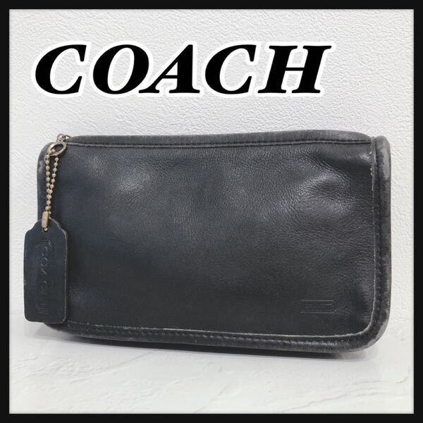 ☆COACH☆ コーチ ポーチ オールドコーチ ヴィンテージ 小物入れ 化粧ポーチ ブラック 黒 レザー 本革 シンプル 無地 レディース 送料無料