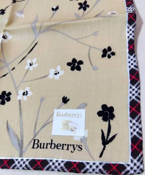 未使用 Burberrys バーバリー 花柄 チェック 総柄 ハンカチ 約49cm 7561