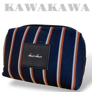 kawakawa カワカワ ファスナーポーチ 小物入れ ストライプ ネイビー 紺色