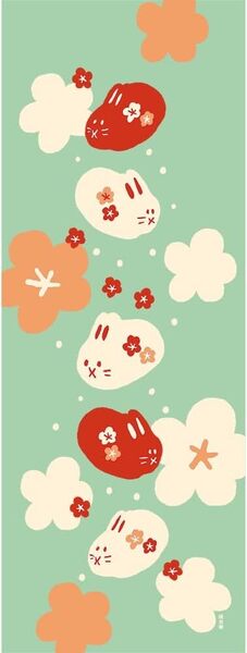 濱文様 絵てぬぐい うさぎ小花 冬 手拭い 手ぬぐい 34×90cm 日本製