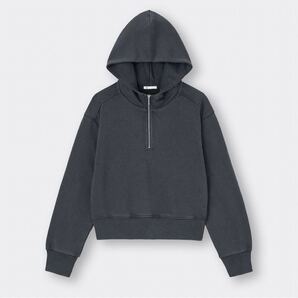 GU ウォッシュドスウェットハーフジップパーカ S ダークグレー