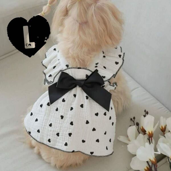 L ブラックハート リボン ワンピース 犬服 猫服 犬の服 ペット服 ペット用品 ドッグウェア スカート