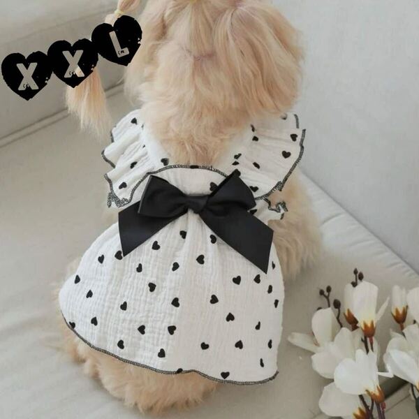 XXL ブラックハート リボン ワンピース 犬服 猫服 犬の服 ペット服 ペット用品 ドッグウェア スカート