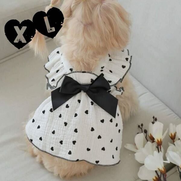 XL ブラックハート リボン ワンピース 犬服 猫服 犬の服 ペット服 ペット用品 ドッグウェア スカート