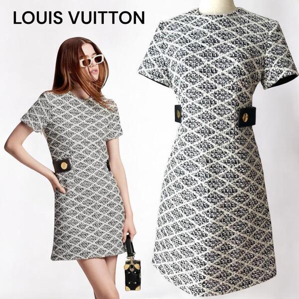 【現行品/極美品】LOUIS VUITTON ルイヴィトン マルタージュツイード マーチンゲールドレス ワンピース サイズ38 M相当 モノグラム LVロゴ