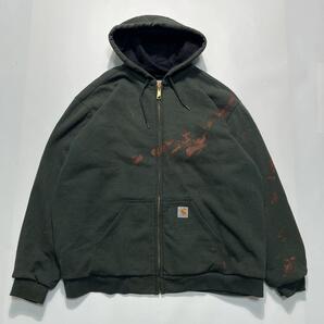 carhartt カーハート 裏サーマル ジップアップパーカー XL 深緑 レアカラー ワンポイント HTK6353