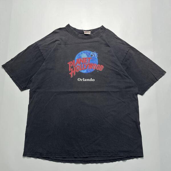 90's プラネットハリウッド USA製 アメリカ製 ビンテージTシャツ XL 炭黒 フェードブラック HTK6460
