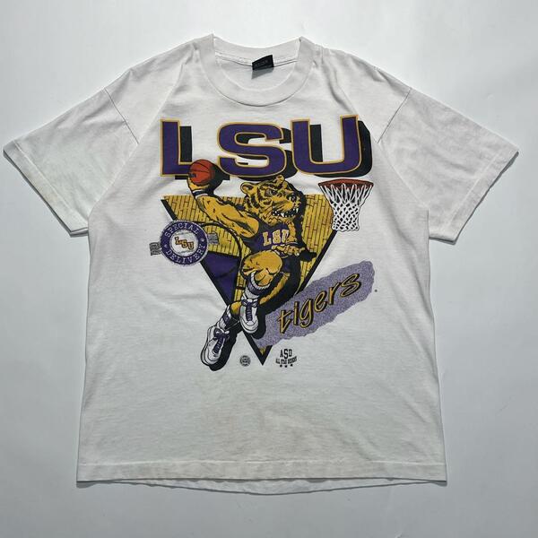 90's スクリーンスターズ USA製 アメリカ製 ビンテージTシャツ L 白 ホワイト シングルステッチ LSU カレッジ HTK6472