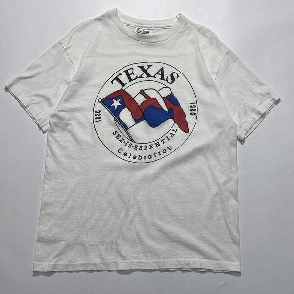 80's Hanes ヘインズ USA製 アメリカ製 ビンテージ エロT L 白 騙し絵 トリックアート シングルステッチ ファニーT HTK6494