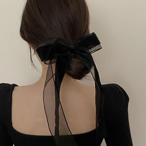 ブラック リボン 黒 髪留め ヘアアクセサリー かわいい おしゃれ 韓国 バレッ