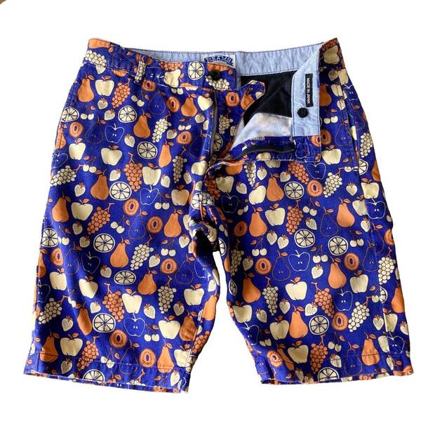コラボ限定 BEAMS × YUSUKE HANAI ビームス × 花井祐介 レトロプリントショートパンツ M 青 日本製 ゴルフ フェス サーフィンにも
