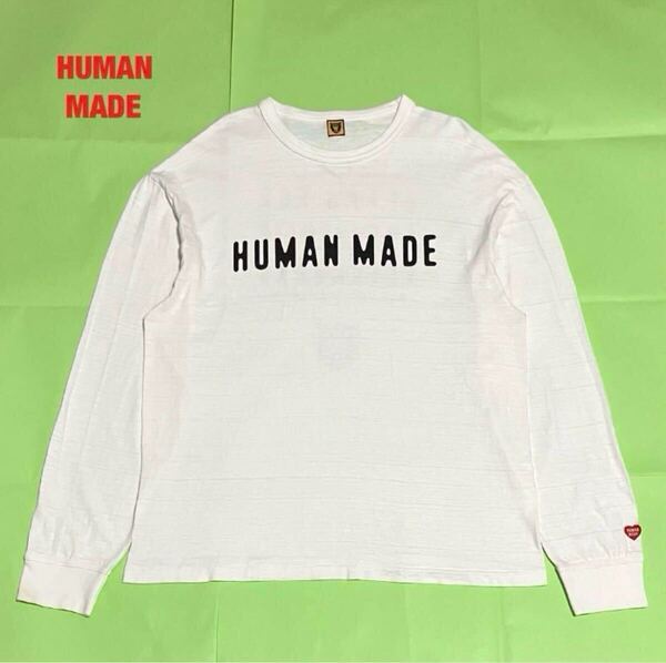 【人気】HUMAN MADE ヒューマンメイド ロゴTシャツ ロンT 刺繍ロゴ クルーネック シングルステッチ オーバーサイズ 両面プリント