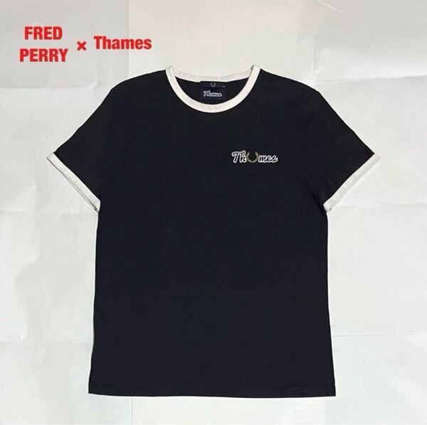 【希少】FRED PERRY×Thames リンガーTシャツ 月桂樹ロゴ 刺繍ロゴ コラボ フレッドペリー テムズ ユニセックス SM3121
