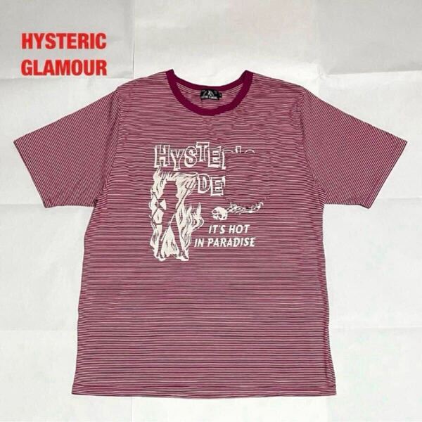 【人気】HYSTERIC GLAMOUR ヒステリックグラマー HYS DEVIL pt ポケ付Tシャツ ボーダー柄 リンガーネック ヒスデビル 02182CT32
