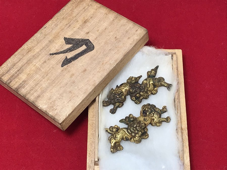 目貫 獅子 人物 2点（日本刀の目貫｜赤銅地親子獅子図目貫｜日本
