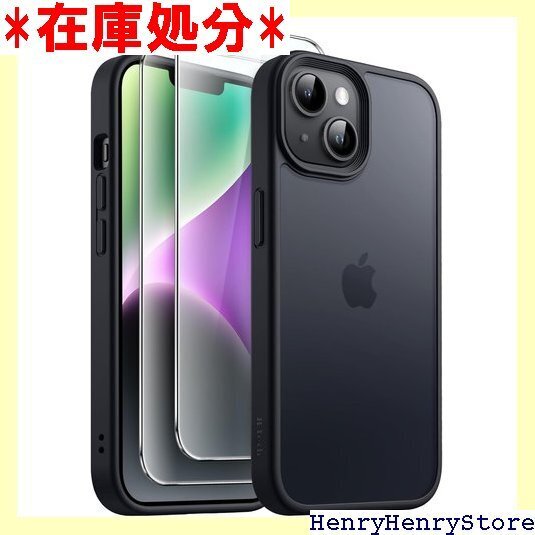 JETech 3 in 1 iPhone 14 6.1 ルム付き 半透明 つや消し 耐衝撃スマホカバー ブラック 1928