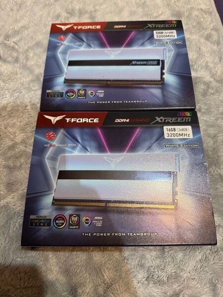 ★★極美品 希少 DDR4 Team ARGB WHITE 3200Mhz(PC4-25600) 16GBx2枚(32GBkit) 8GB×2(16gb)合計4枚 48gb XTREEMシリーズ 完動品★★