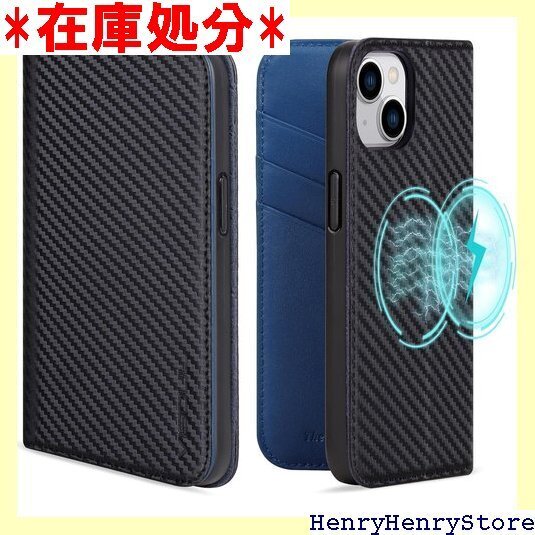 VISOUL iPhone15 ケース 手帳型 本革 .1インチ対応 アイホン 15 カーボンレザー ネイビー 1426
