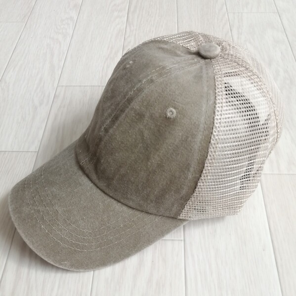 新品 ベージュメンズ レディースウォッシュドメッシュキャップ
