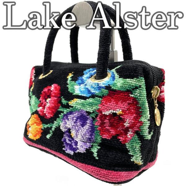 【美品】Lake Alster レイクアルスター 花柄 刺繍 ミニ ハンドバッグ