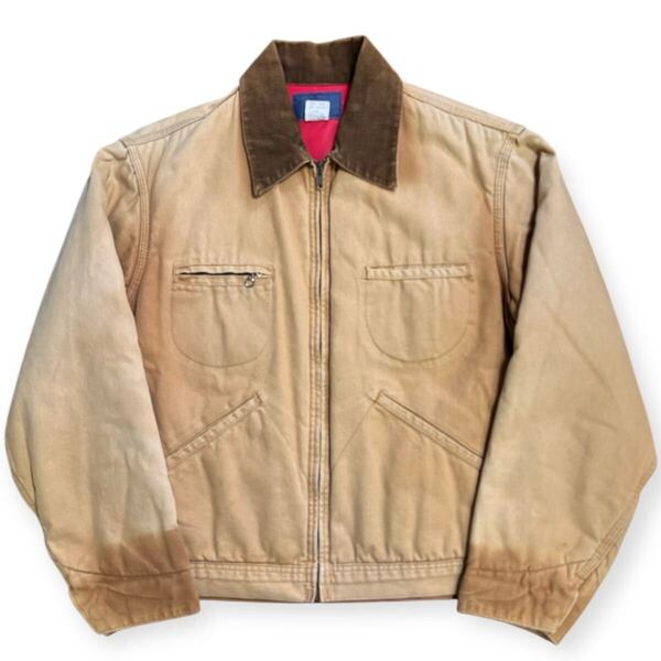 雰囲気系 OSHKOSH B'GOSH 70s USA製 ビンテージ 短丈 ダックブルゾン 42R 襟コーデュロイ キルティングライナー フェード