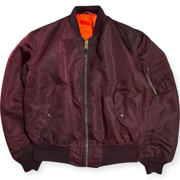 稀少色ボルドー ALPHA INDUSTRIES 80s 三本タグ USA製 MA-1 フライトジャケット Lサイズ 民生品