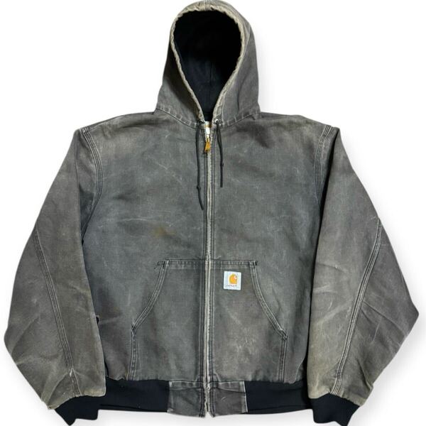 【鬼フェード襤褸/ビッグサイズ2XL】Carhartt USA製 ビンテージ ダック アクティブジャケット フェードブラック J03BLK