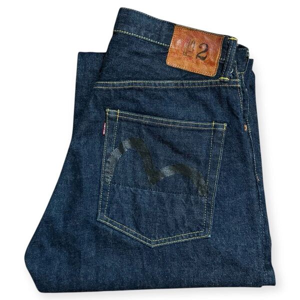 美品 濃紺 EVISU 2001 No.2 黒カモメ デニムパンツ 赤耳 32×35