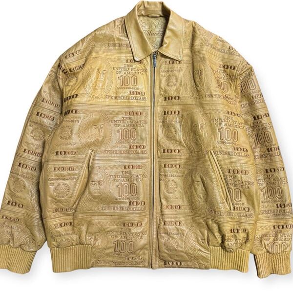 【ビッグサイズ2XL/稀少デザイン】Vilanto ビンテージ ドル札 オールレザージャケット