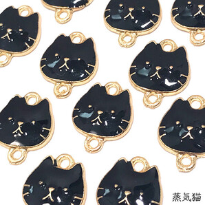 c0361【コネクター】黒猫フェイスチャーム ゴールド6個【顔ピアス イヤリング 手芸材料ハンドメイド用アクセサリー素材】蒸気猫パーツ