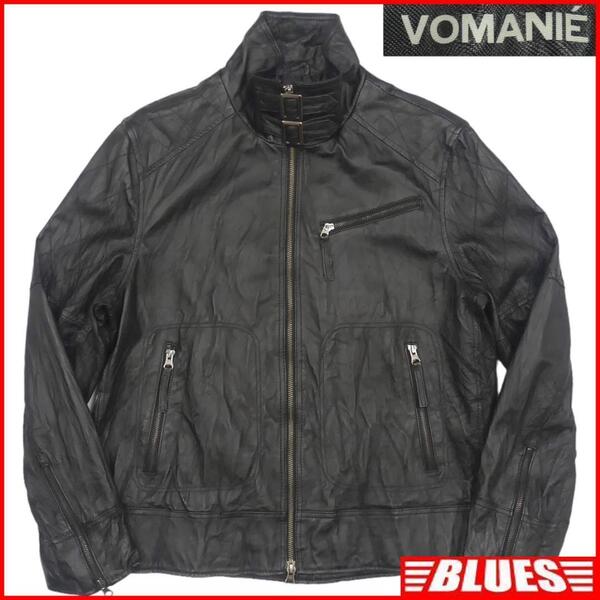 即決★VOMANIE★メンズL レザーライダースジャケット ヴォバーネ 黒 本革 シングル 本皮 パンクロック ライディング ツーリング