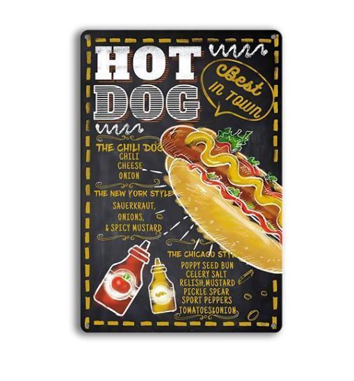 K336 新品●ビンテージ風 ブリキ看板 ホットドッグ アメリカ雑貨 お店 レトロ インテリア アンティーク HOT DOG アメリカ