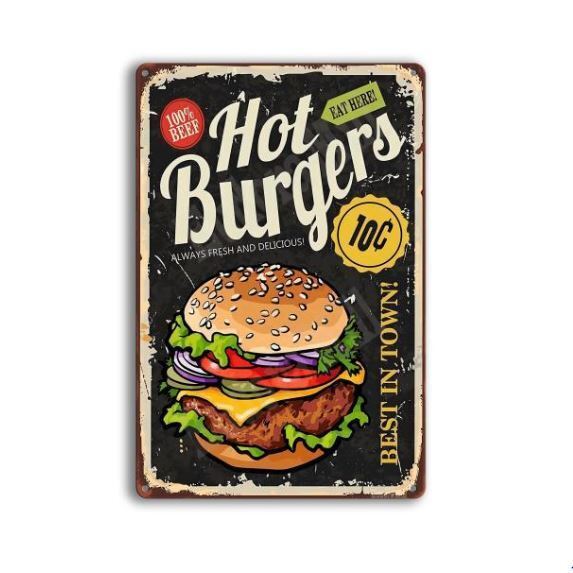 K334 新品●ビンテージ風 ブリキ看板 ハンバーガー アメリカ雑貨 お店 インテリア アンティーク レトロ アメリカ hamburger